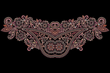 Neckline ethnic design. Floral colorful traditional pattern. Vector print with decorative elements and paisley for embroidery, for women's clothing.