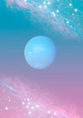 mystic mystical esoteric astrology magic spiritual backround with Neptune planet and stars in pink blue colors