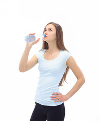 fitness woman with water bottle.isolated on white