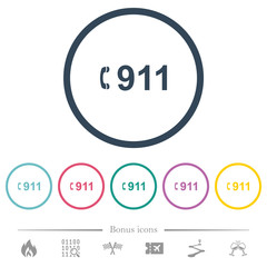 Emergency call 911 flat color icons in round outlines