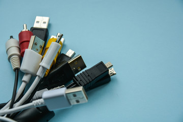 many wires, connectors, connections for different gadgets
