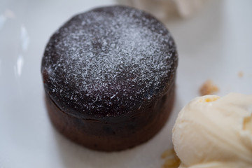 Delicious fresh fondant with hot chocolate