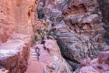 rocky stairs path at Petra in Jordan