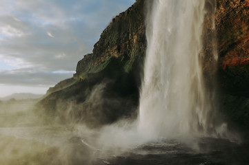 Waterfall in the summer in Iceland