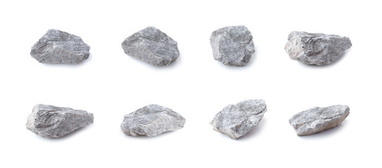 collection of rock isolated on white background. gray stone isolated