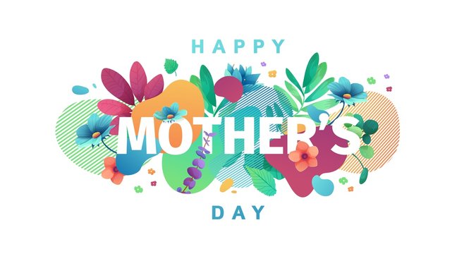 Modern Template design for Mom day banner. Promotion layout for mother's day offer with flower decoration. Simple illustration  floral blossom with abstract geometric shape for sale. Vector.