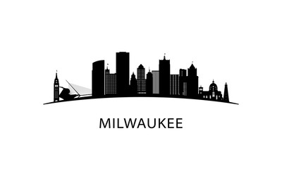 Fototapeta premium Milwaukee city skyline. Black cityscape isolated on white background. Vector banner.