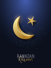 Obraz na płótnie Canvas Ramadan Kareem greeting banner. Islamic symbol golden crescent and star. Vector illustration.