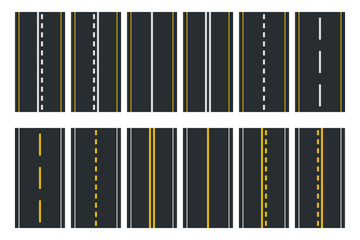 Set of Seamless Road Types. Highway Top View. Vector