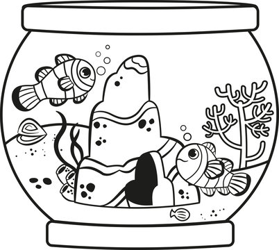 black and white fishbowl with fish clip art preview