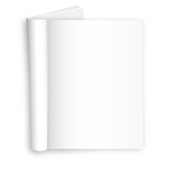 Naklejka premium Realistic illustration of blank layout of open newspaper, magazine on the white background. Vector Illustration.