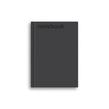 Realistic illustration of black notepad mockup on white background. Vector illustration.