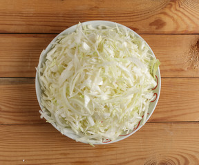 Fresh chopped cabbage on a plate.