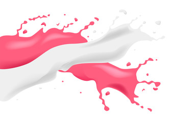 2 drink mixes together , milk and strawberry vector background	