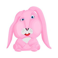 Pink rabbit on a white background. Vector image in a flat style for the design of fabric, wallpaper, clothes.