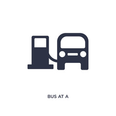 bus at a gasoline station icon on white background. Simple element illustration from mechanicons concept.