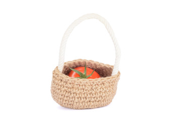 Fototapeta na wymiar Tomato in Basket Isolated on White Background.