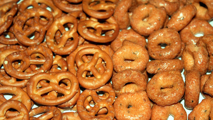 tortellini, and pretzels in the background