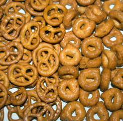 tortellini, and pretzels in the background