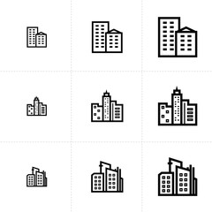 Vector icon set of building elements isolated on white background.