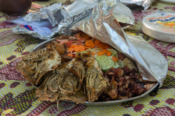 Big seafood plate served during a Blue Safari, Fumba area, Zanzibar, Tanzania