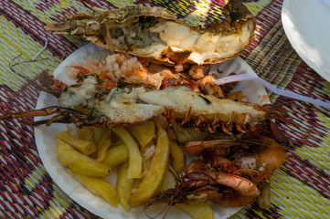 Big seafood plate served during a Blue Safari, Fumba area, Zanzibar, Tanzania