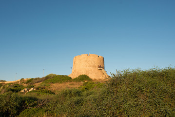 Tower Torre Aragonese on Sunset in Santa Teresa di Gallura. Sardinia.