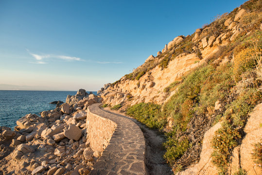Landscape with Sea, Stones, Road and Coast of Santa Teresa di Gallura in North Sardinia.