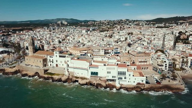 Video of aerial view of mediterranean resort town Sitges, Spain