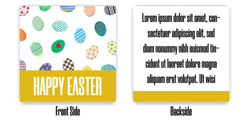 Easter Postcard. Greeting or Invitation with Different Eggs. Front Side and Backside of Postcard. Vector illustration for Your Design, Web, Print.