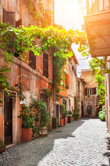 Beautiful street in Trastevere district in Rome, Italy.