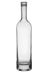 Empty glass bottle with a narrow neck and a thick bottom isolated on a white background