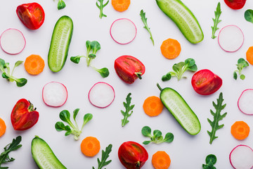 Fresh green salad sprouts and vegetables pattern