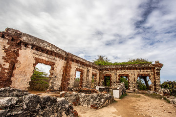 Fototapeta na wymiar Historic abandoned lighthouse ruins at Aguadilla, Puerto Rico