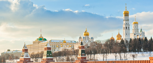 The Grand Kremlin Palace and churches. Winter day. Moscow. Russia
