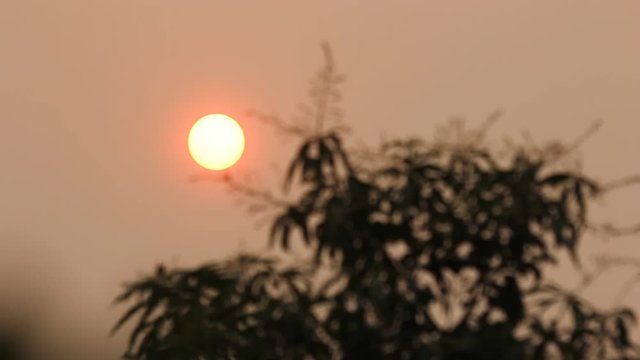 Sun in Smoke and Pollution Haze of Chiangmai sky