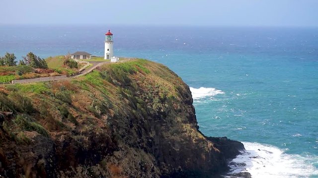 A beautiful view of the Daniel Inouye Kilauea Point lighthouse on the Hawaiian island of KauaiL