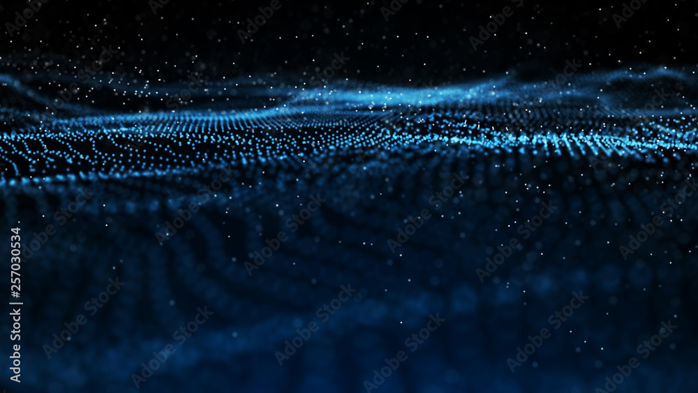 Poster image of the loose wave consisting of points. abstract futuristic background. blue design for backgr