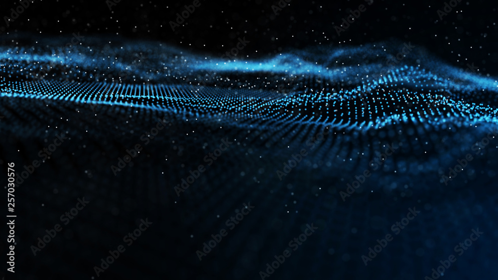Poster image of the loose wave consisting of points. abstract futuristic background. blue design for backgr