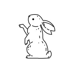 Cute bunny rabbit line art vector drawing, hand drawn minimalism style.  Vector illustration