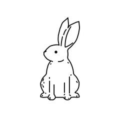 Cute bunny rabbit line art vector drawing, hand drawn minimalism style.  Vector illustration