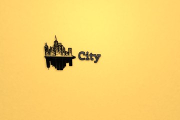 Text City with dark 3D illustration and yellow background