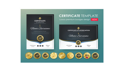 Certificates of Achievement Set, Certificate Layout with Dark Blue and Gold Accents 1 Colorful Award Certificate Layouts 1 Certificate of Appreciation Layout with Ornate Border Merit Certificate Layou