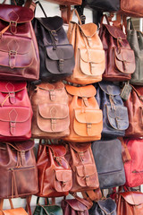 Many leather bags for sale at Athens flea market (Monastiraki)