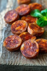 Slices of with spanish chorizo