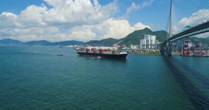 The cargo container vessel calls for loading into the container terminal of Hong Kong