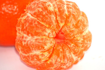 Tangerine macro, juicy ripe sweet tangerine slices close-up