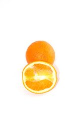 Orange on white background with copy space. Juicy exotic fruit, isolate