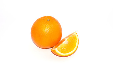 Orange on white background with copy space. Juicy exotic fruit, isolate