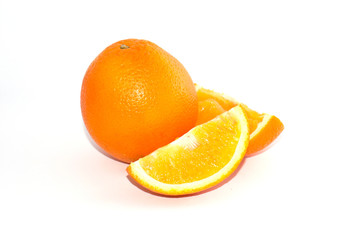 Orange on white background with copy space. Juicy exotic fruit, isolate